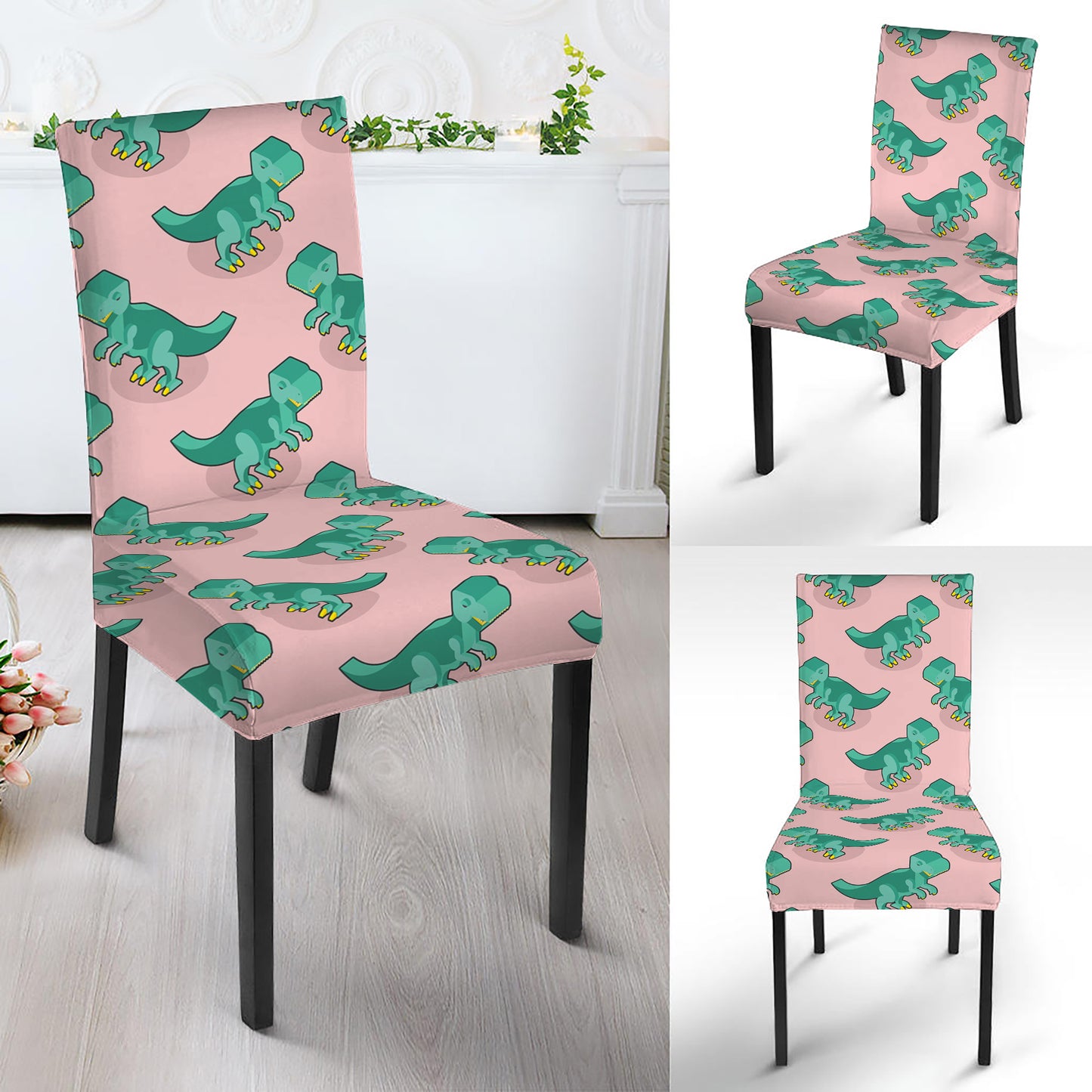 Isometric Tyrannosaurus Pattern Print Dining Chair Slipcover