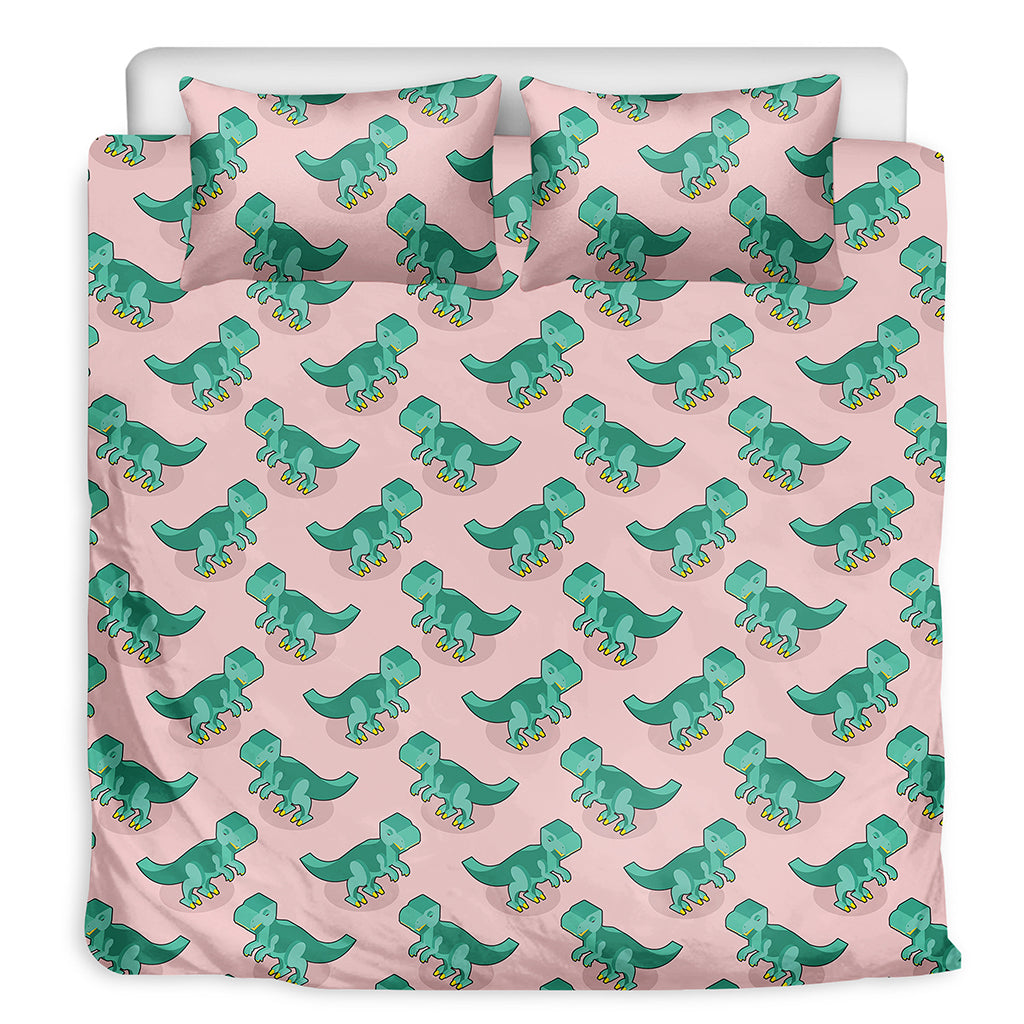 Isometric Tyrannosaurus Pattern Print Duvet Cover Bedding Set