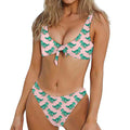 Isometric Tyrannosaurus Pattern Print Front Bow Tie Bikini