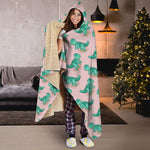 Isometric Tyrannosaurus Pattern Print Hooded Blanket
