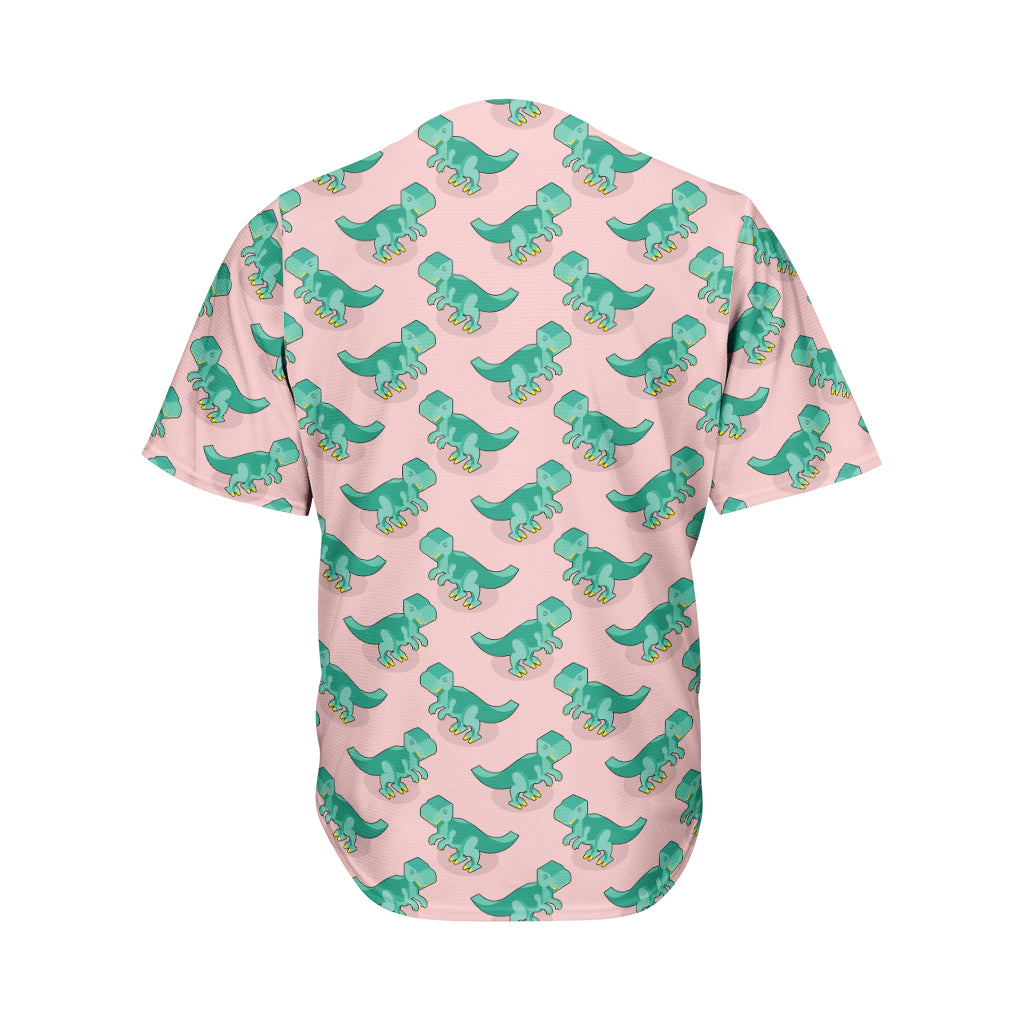 Isometric Tyrannosaurus Pattern Print Men's Baseball Jersey