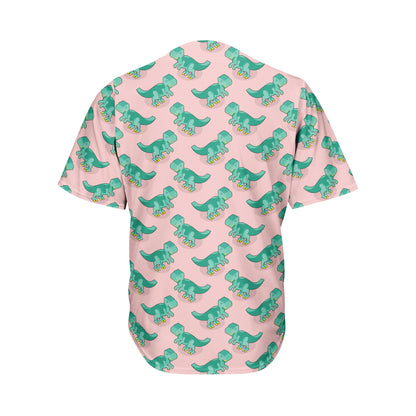 Isometric Tyrannosaurus Pattern Print Men's Baseball Jersey