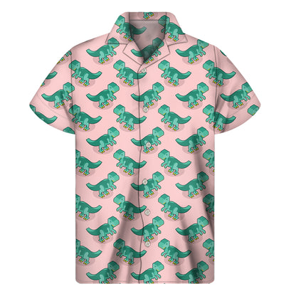 Isometric Tyrannosaurus Pattern Print Men's Short Sleeve Shirt