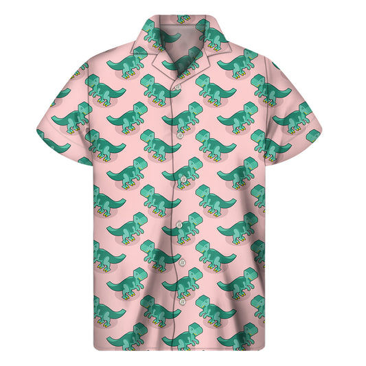 Isometric Tyrannosaurus Pattern Print Men's Short Sleeve Shirt