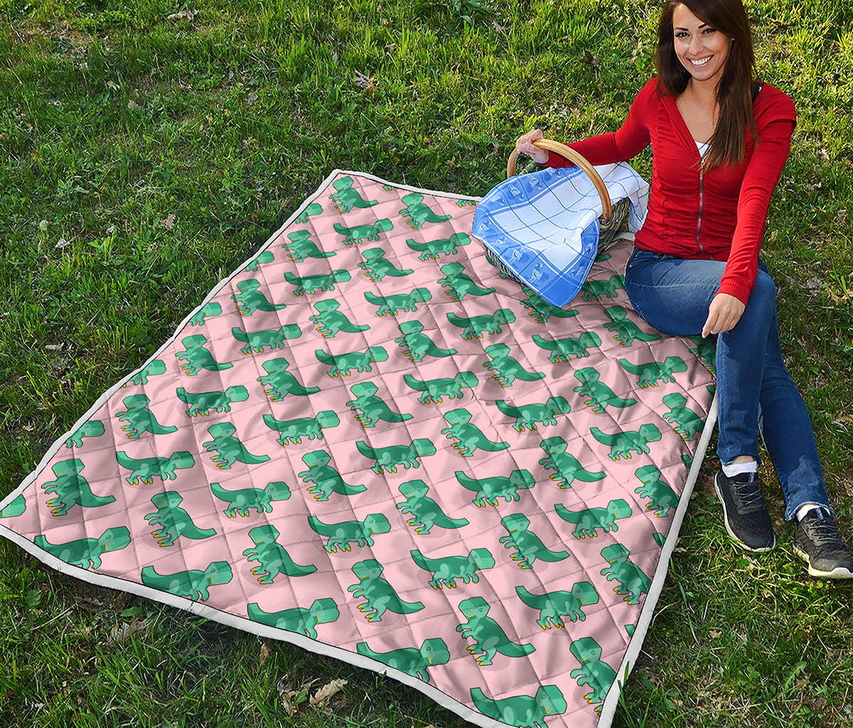 Isometric Tyrannosaurus Pattern Print Quilt