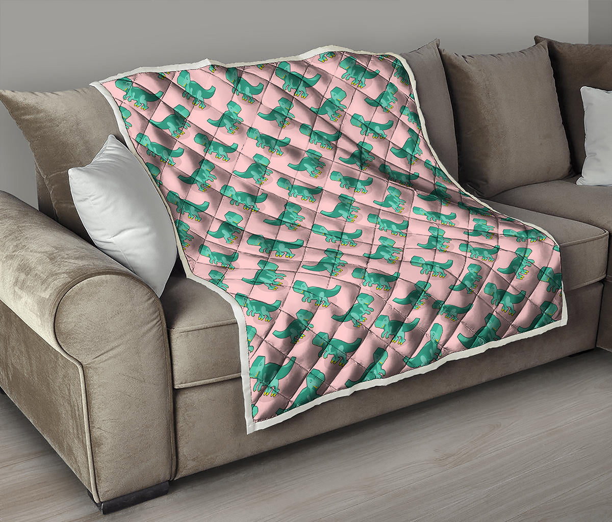 Isometric Tyrannosaurus Pattern Print Quilt