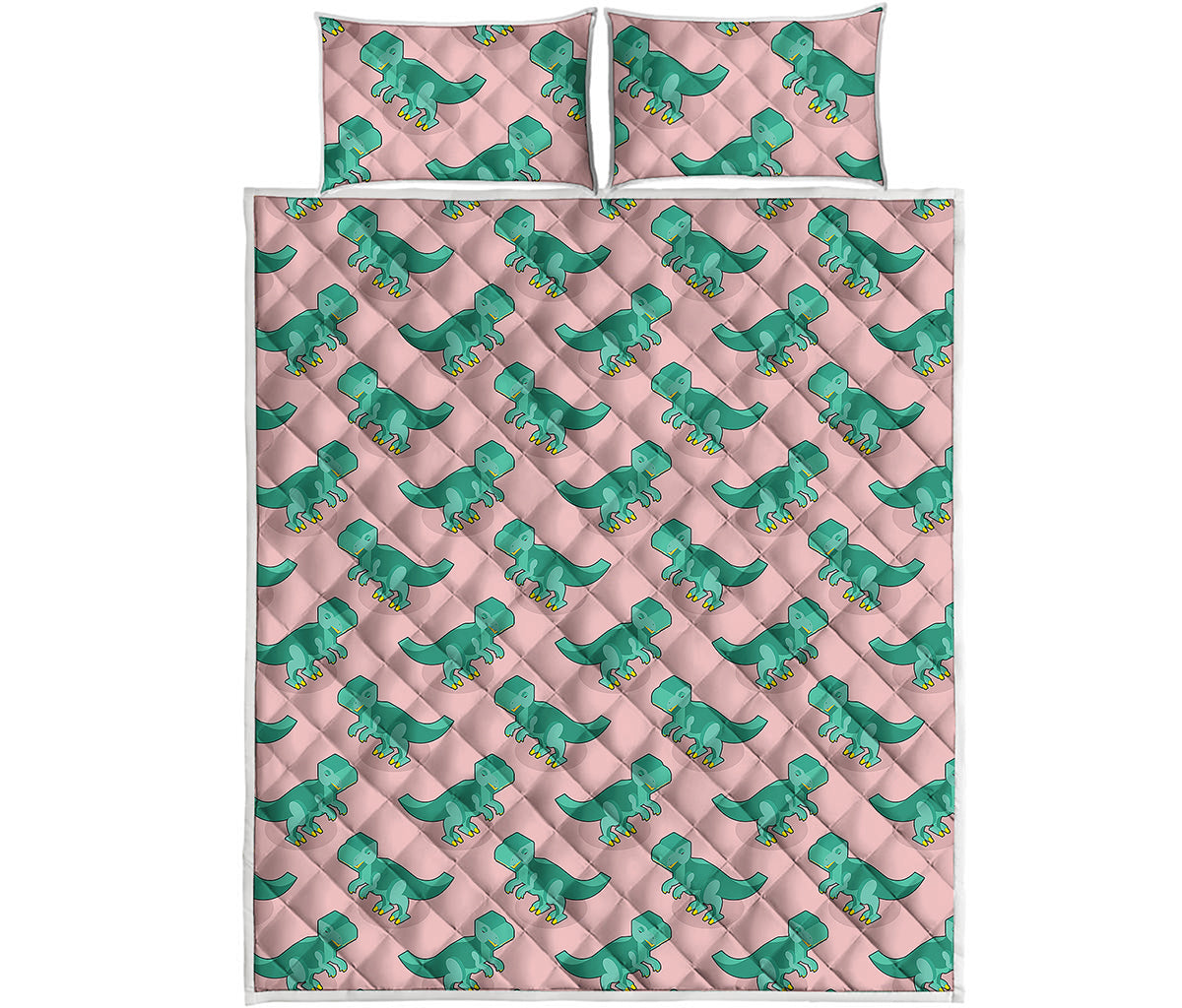 Isometric Tyrannosaurus Pattern Print Quilt Bed Set