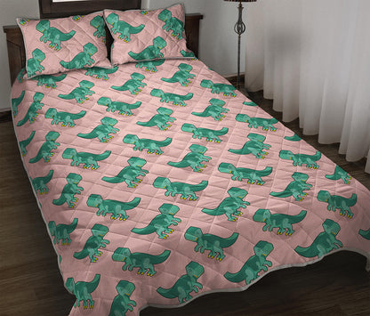 Isometric Tyrannosaurus Pattern Print Quilt Bed Set