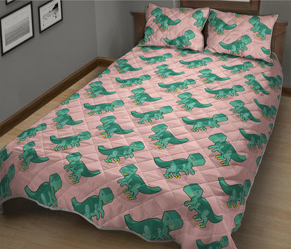 Isometric Tyrannosaurus Pattern Print Quilt Bed Set