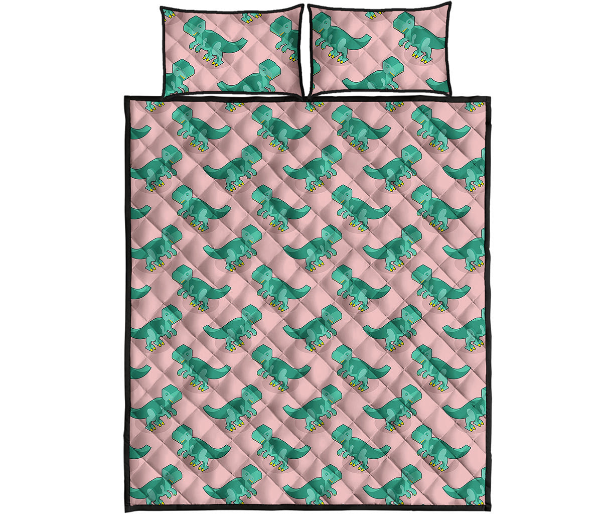 Isometric Tyrannosaurus Pattern Print Quilt Bed Set