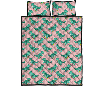 Isometric Tyrannosaurus Pattern Print Quilt Bed Set