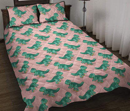 Isometric Tyrannosaurus Pattern Print Quilt Bed Set