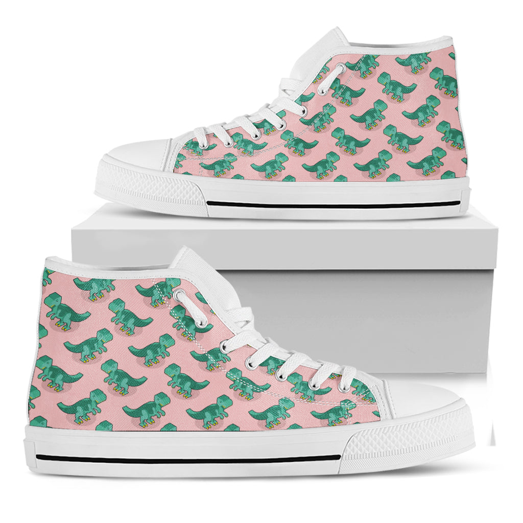 Isometric Tyrannosaurus Pattern Print White High Top Shoes