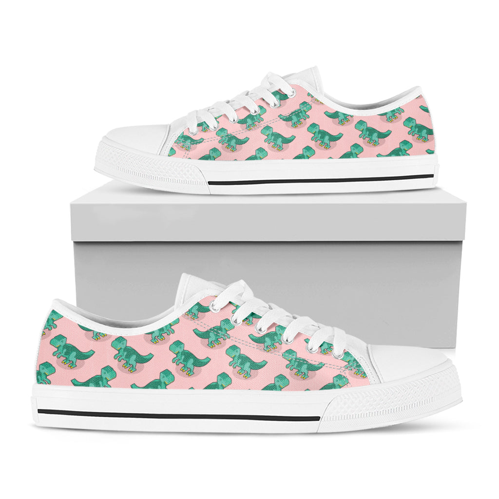 Isometric Tyrannosaurus Pattern Print White Low Top Shoes