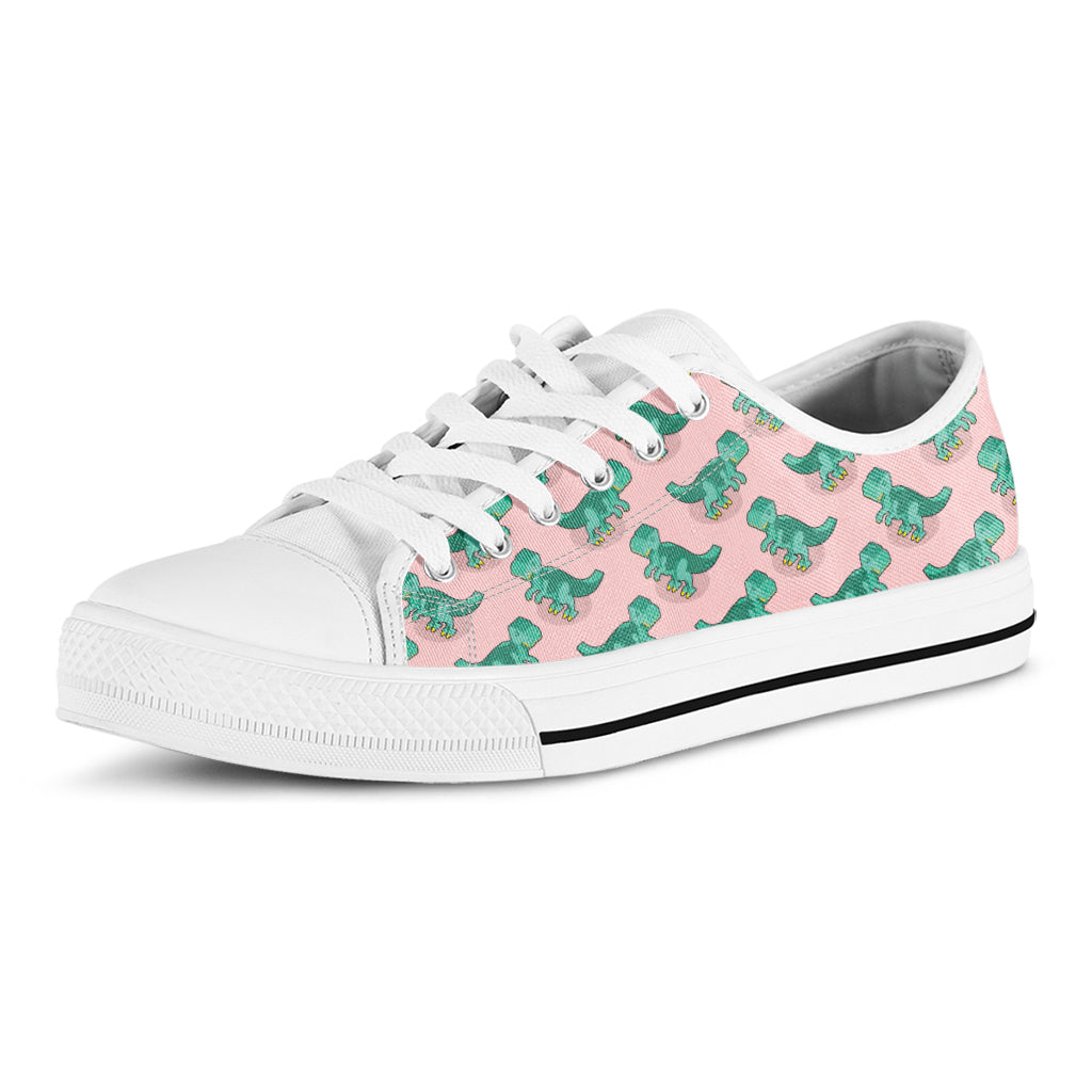 Isometric Tyrannosaurus Pattern Print White Low Top Shoes