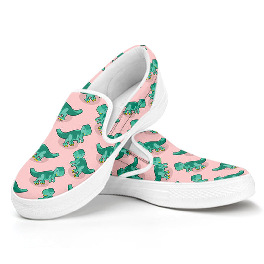 Isometric Tyrannosaurus Pattern Print White Slip On Shoes
