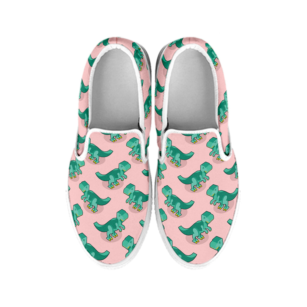Isometric Tyrannosaurus Pattern Print White Slip On Shoes