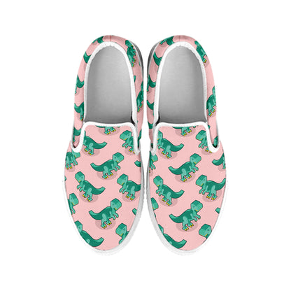 Isometric Tyrannosaurus Pattern Print White Slip On Shoes