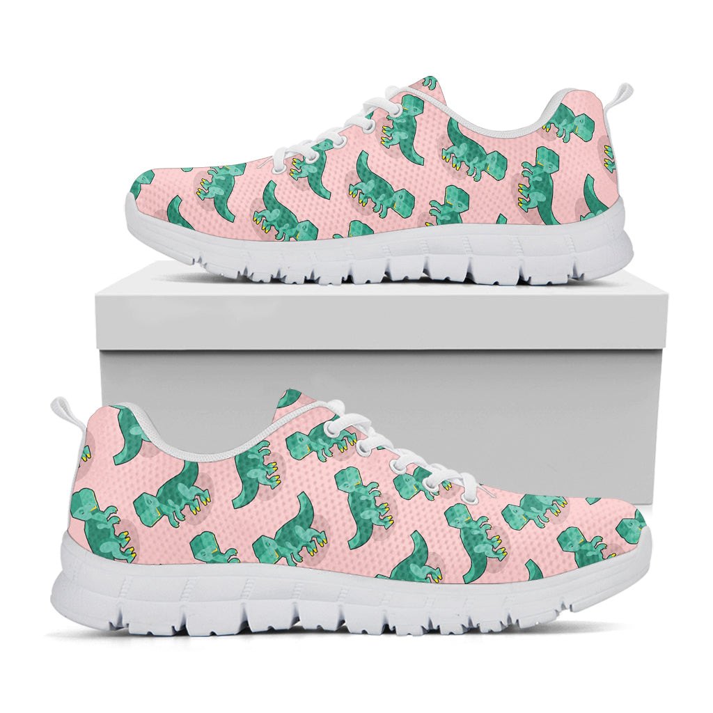 Isometric Tyrannosaurus Pattern Print White Sneakers
