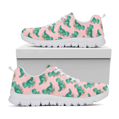 Isometric Tyrannosaurus Pattern Print White Sneakers