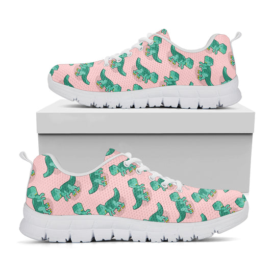 Isometric Tyrannosaurus Pattern Print White Sneakers