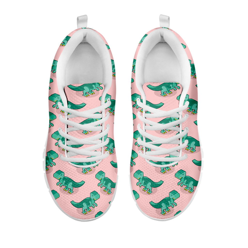 Isometric Tyrannosaurus Pattern Print White Sneakers