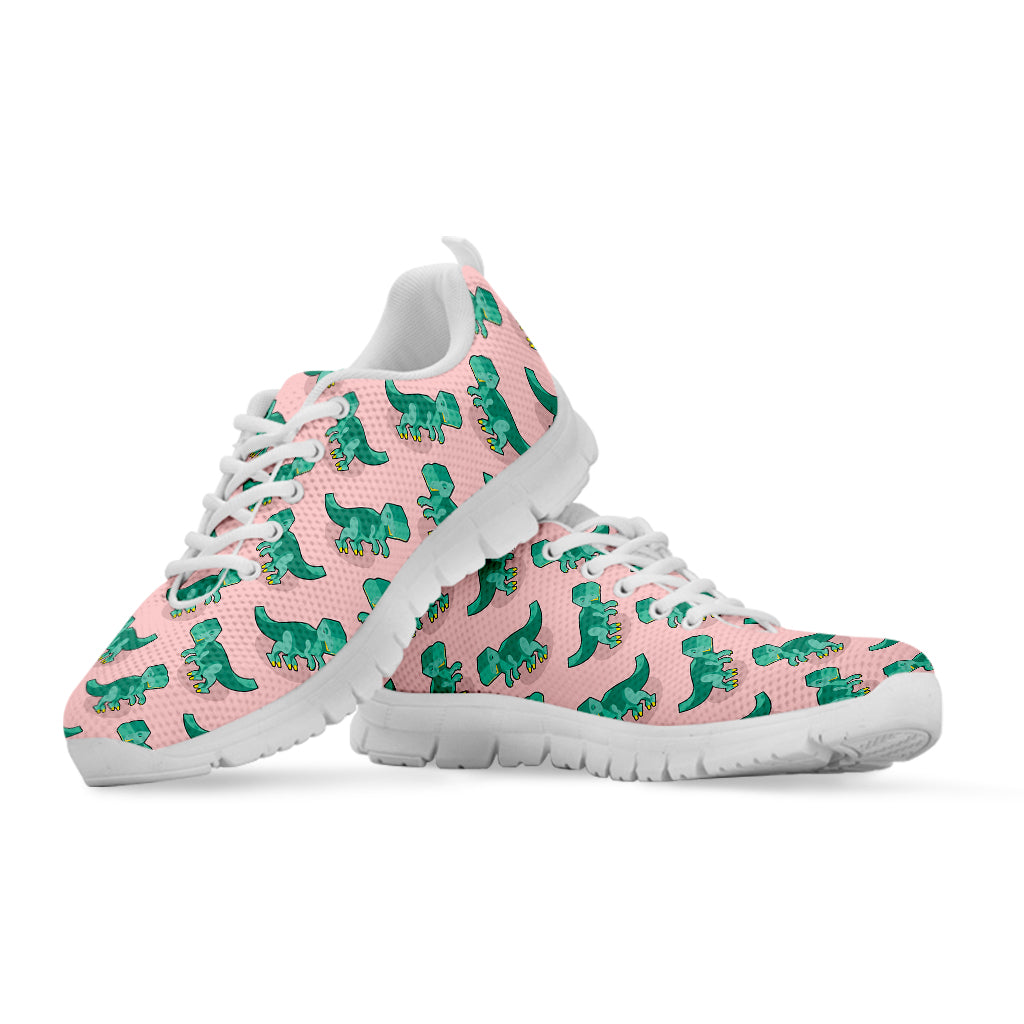 Isometric Tyrannosaurus Pattern Print White Sneakers