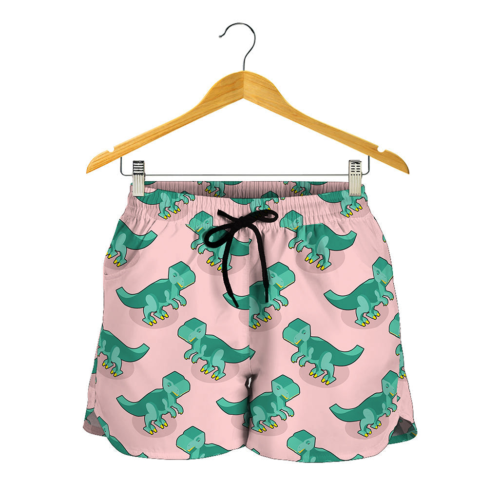 Isometric Tyrannosaurus Pattern Print Women's Shorts