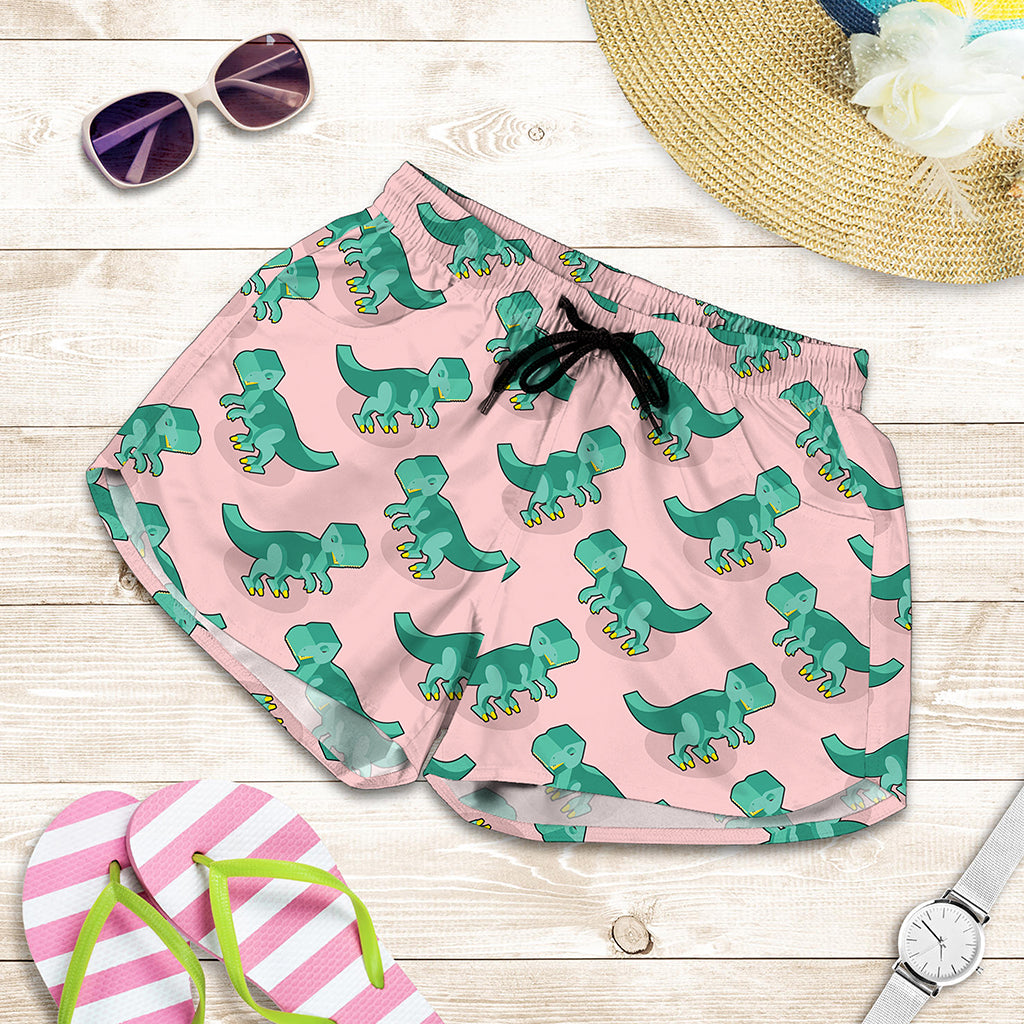 Isometric Tyrannosaurus Pattern Print Women's Shorts