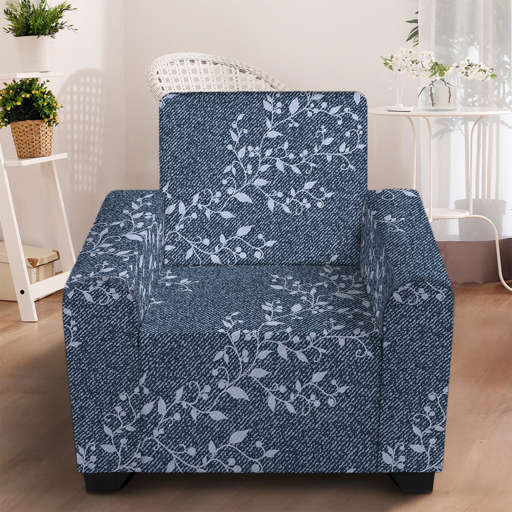 Ivy Flower Denim Jeans Pattern Print Armchair Slipcover