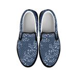 Ivy Flower Denim Jeans Pattern Print Black Slip On Shoes