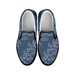 Ivy Flower Denim Jeans Pattern Print Black Slip On Shoes