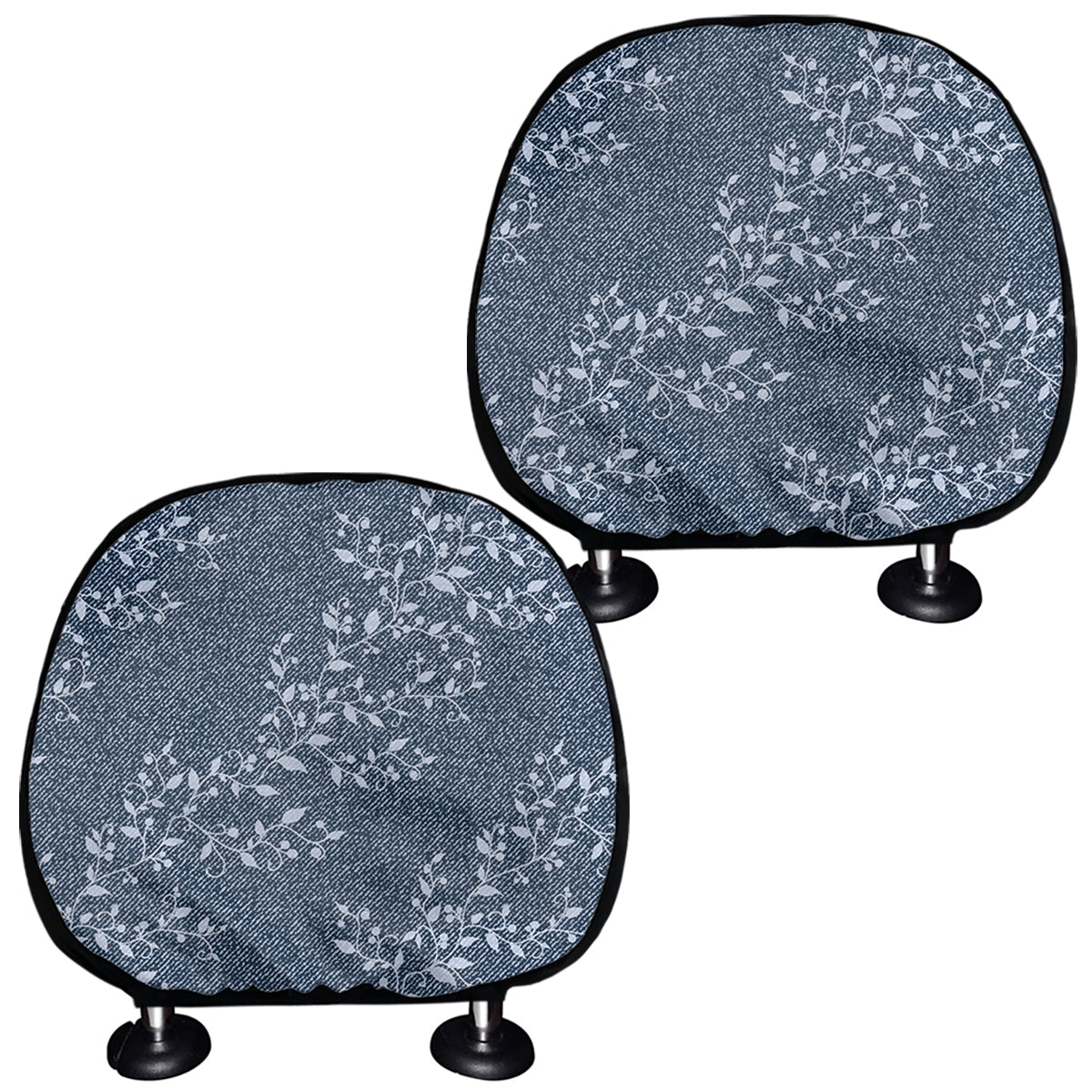 Ivy Flower Denim Jeans Pattern Print Car Headrest Covers