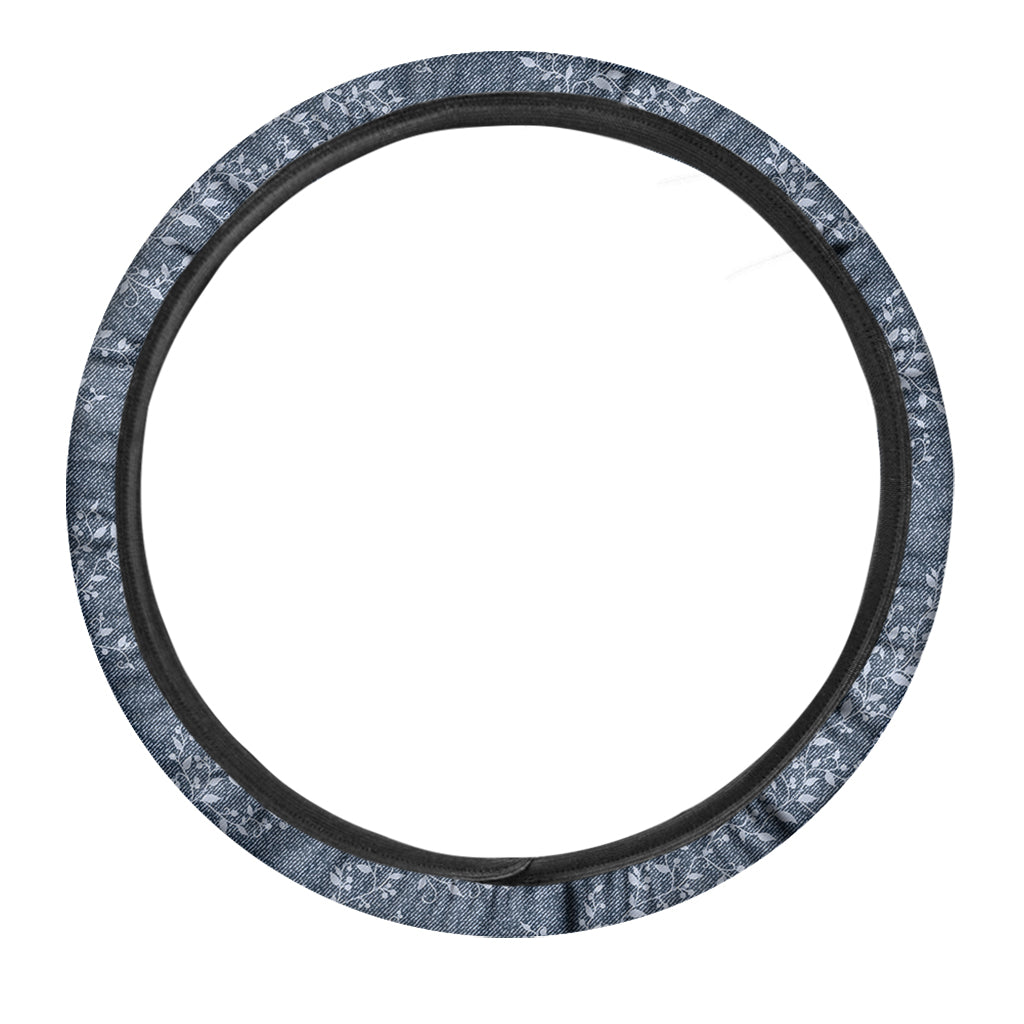 Ivy Flower Denim Jeans Pattern Print Car Steering Wheel Cover