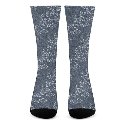 Ivy Flower Denim Jeans Pattern Print Crew Socks