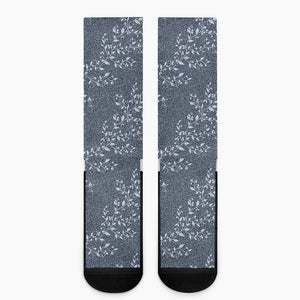 Ivy Flower Denim Jeans Pattern Print Crew Socks