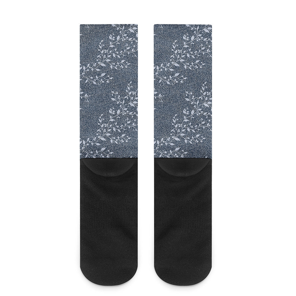 Ivy Flower Denim Jeans Pattern Print Crew Socks