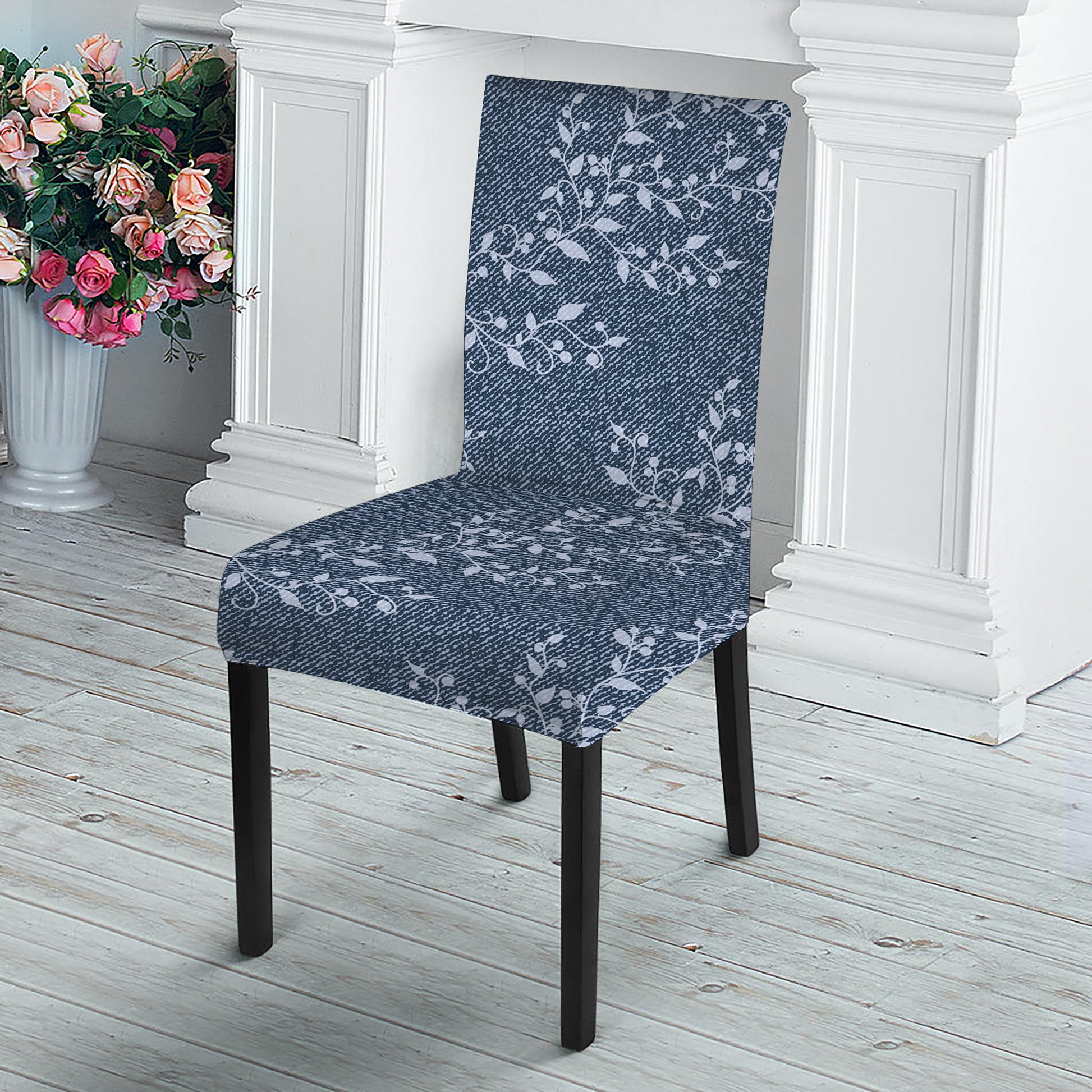 Ivy Flower Denim Jeans Pattern Print Dining Chair Slipcover