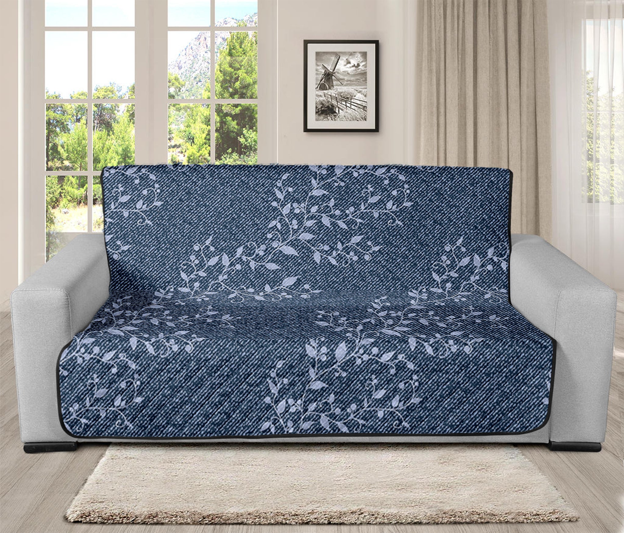 Ivy Flower Denim Jeans Pattern Print Futon Protector