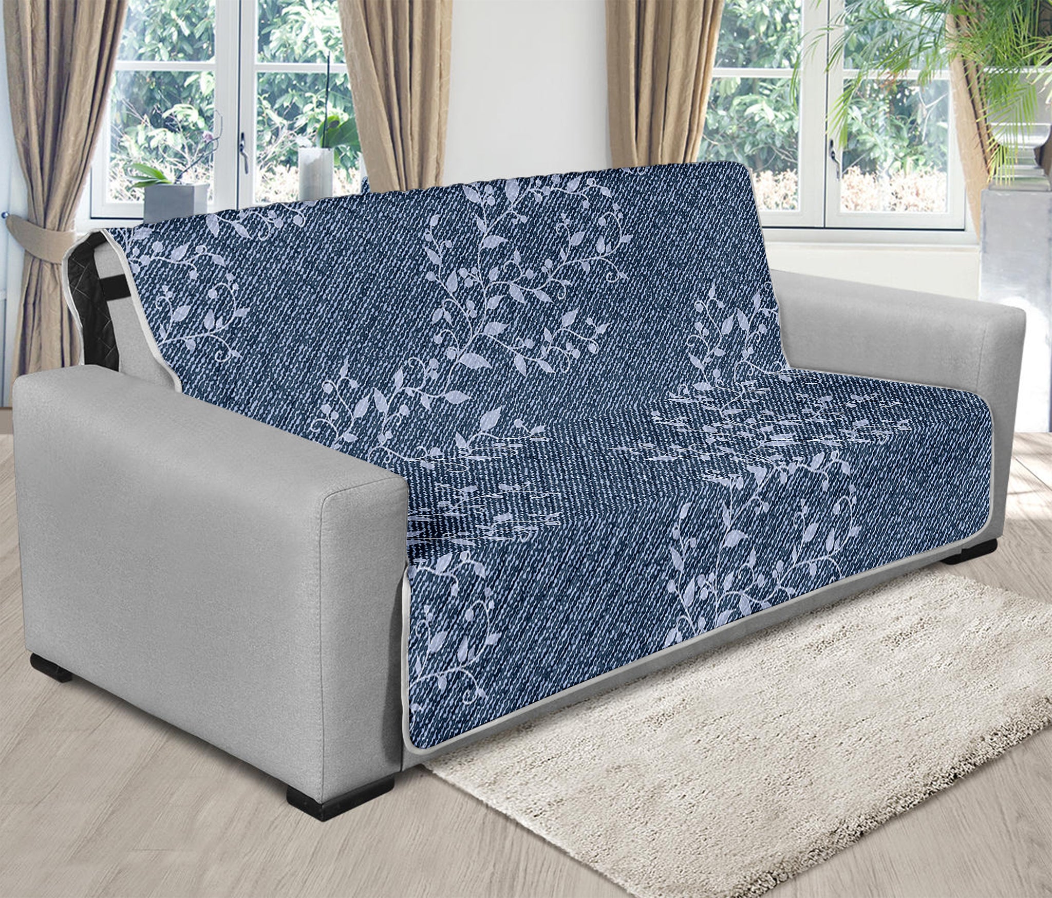 Ivy Flower Denim Jeans Pattern Print Futon Protector