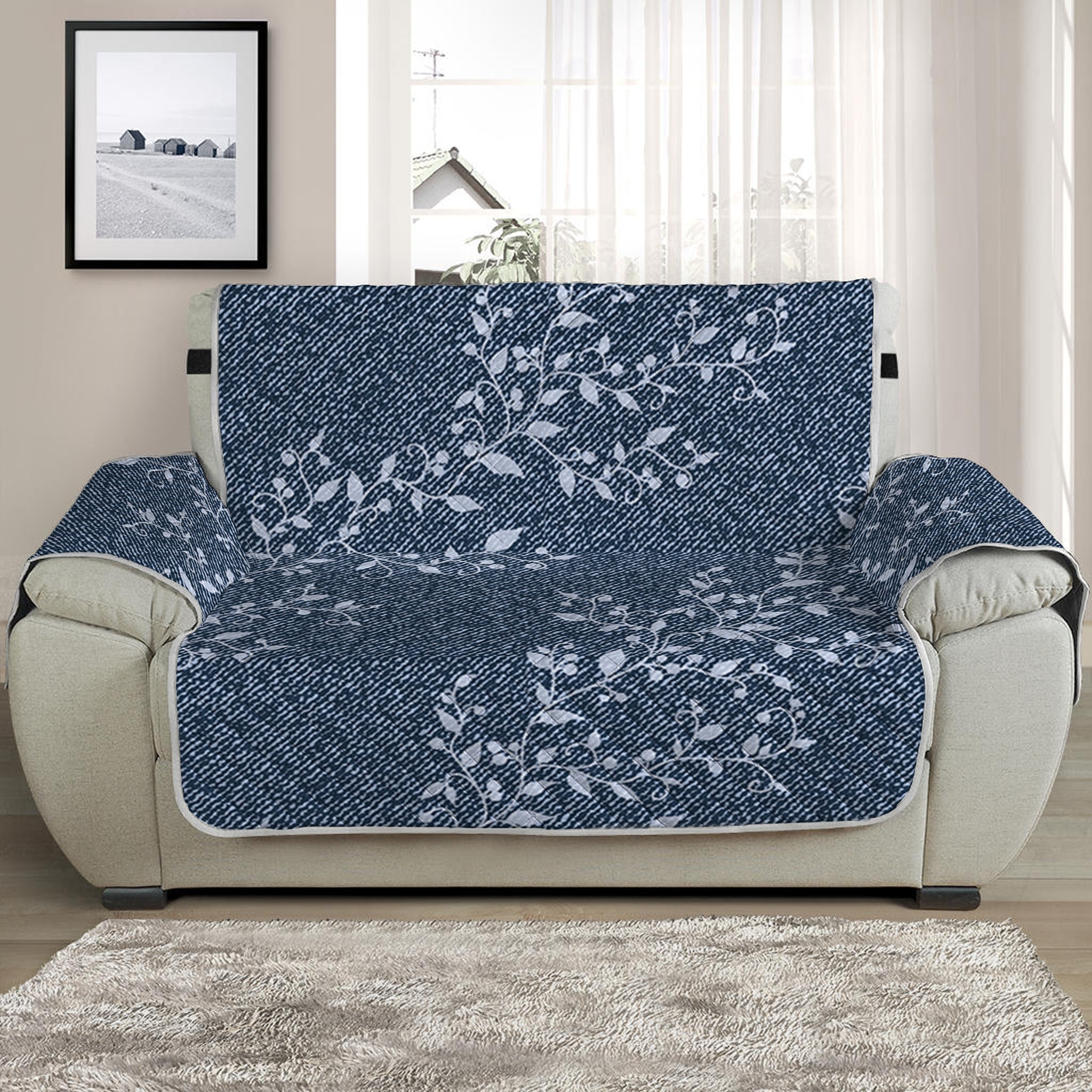 Ivy Flower Denim Jeans Pattern Print Half Sofa Protector