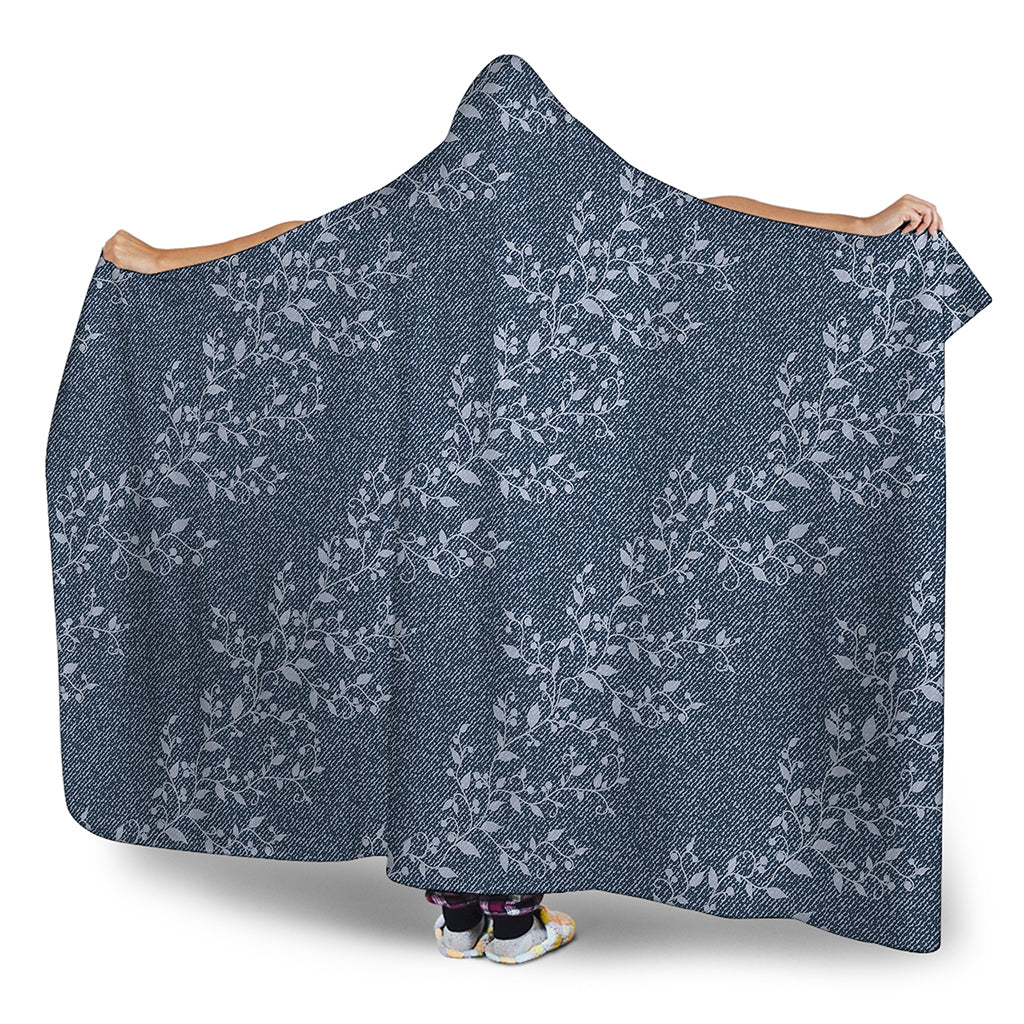 Ivy Flower Denim Jeans Pattern Print Hooded Blanket