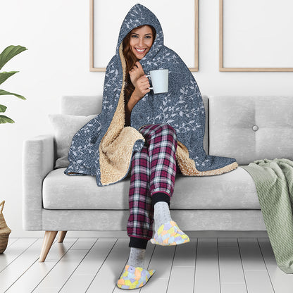 Ivy Flower Denim Jeans Pattern Print Hooded Blanket