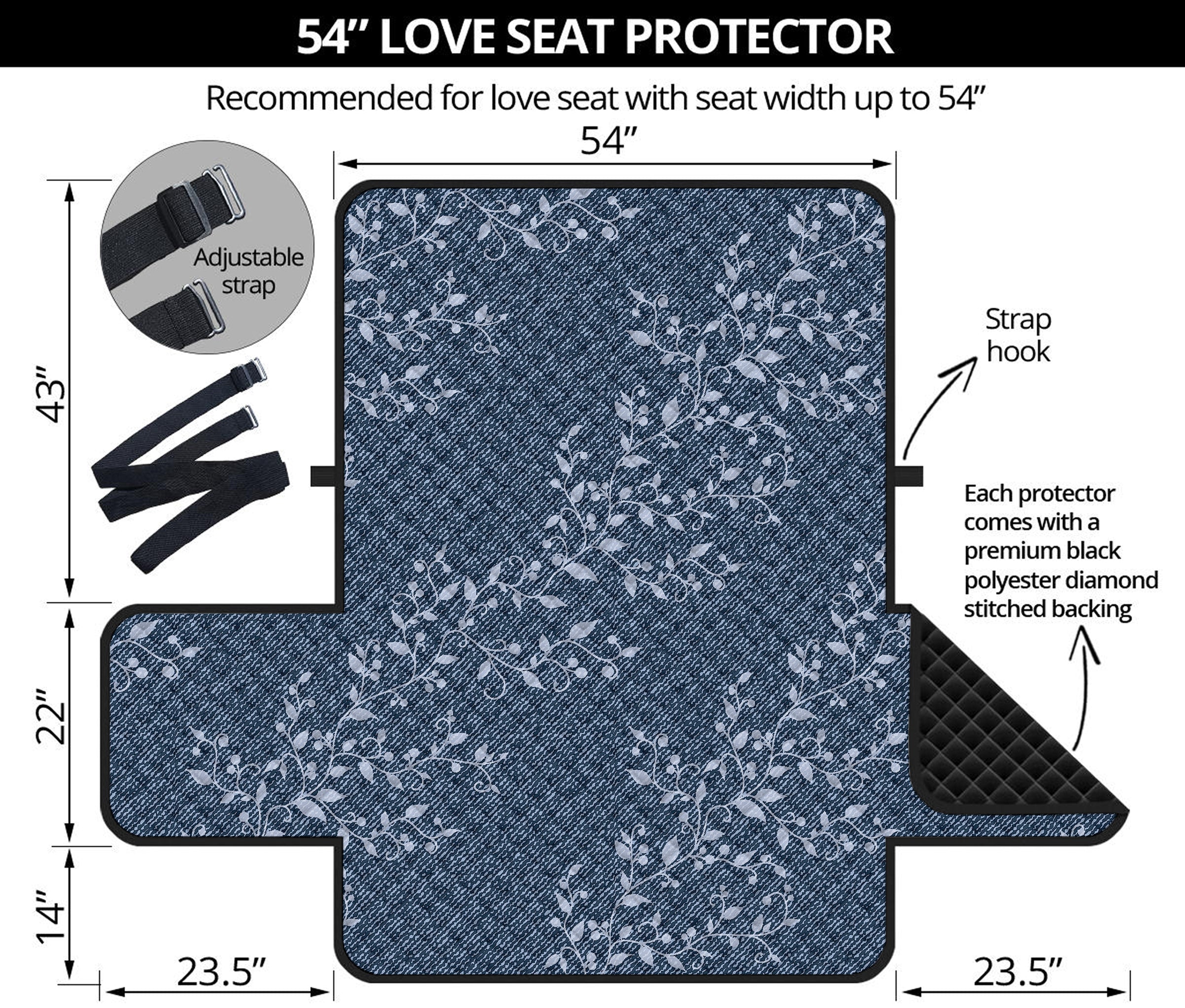 Ivy Flower Denim Jeans Pattern Print Loveseat Protector