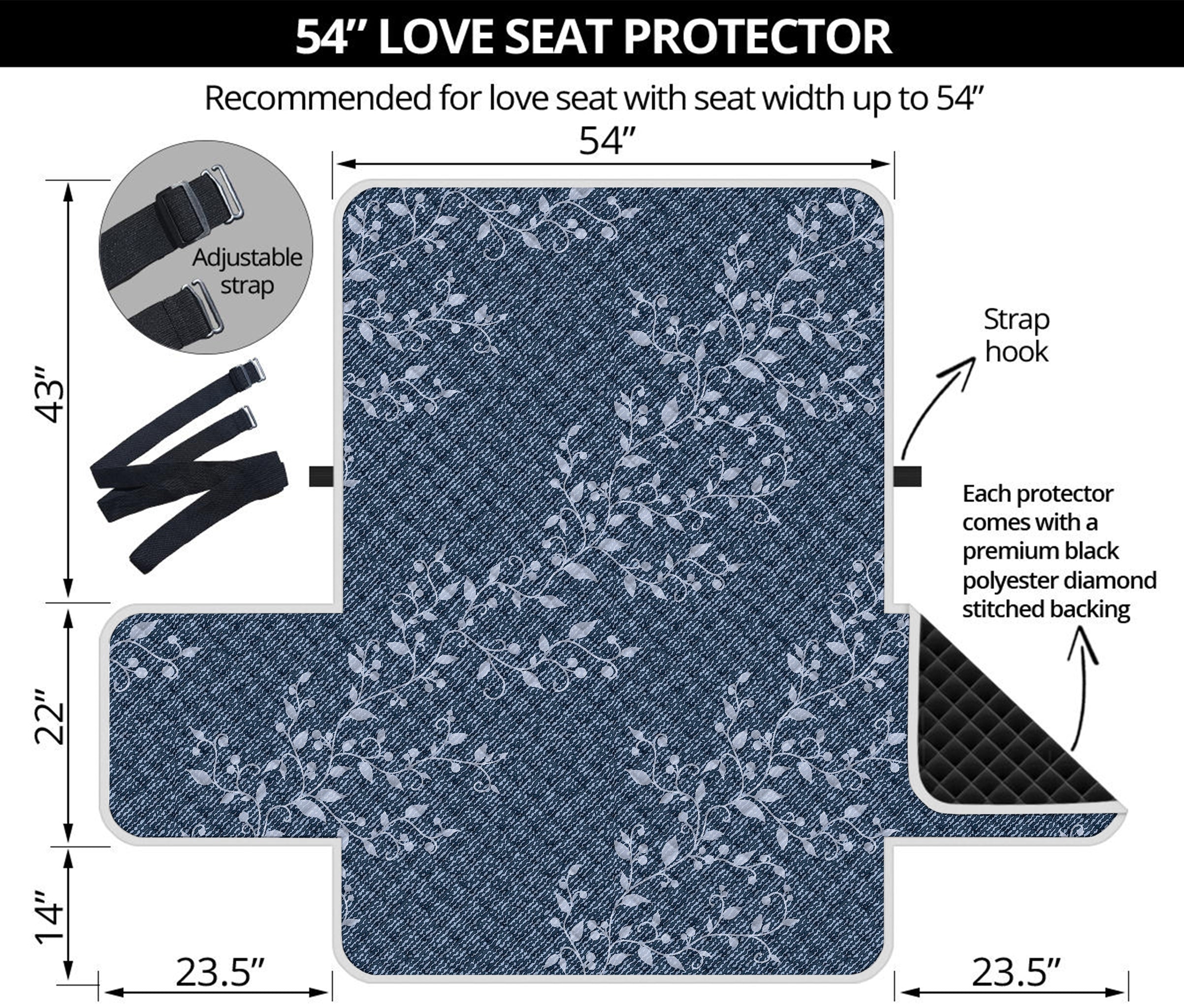 Ivy Flower Denim Jeans Pattern Print Loveseat Protector