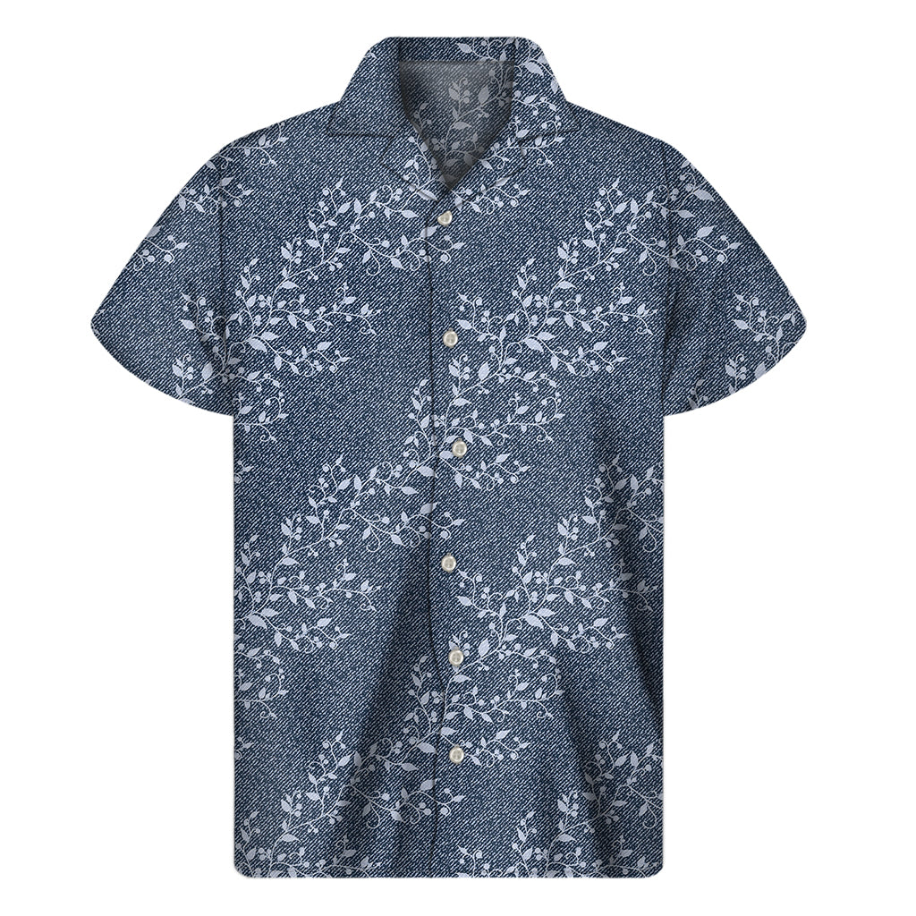 Ivy Flower Denim Jeans Pattern Print Men's Short Sleeve Shirt