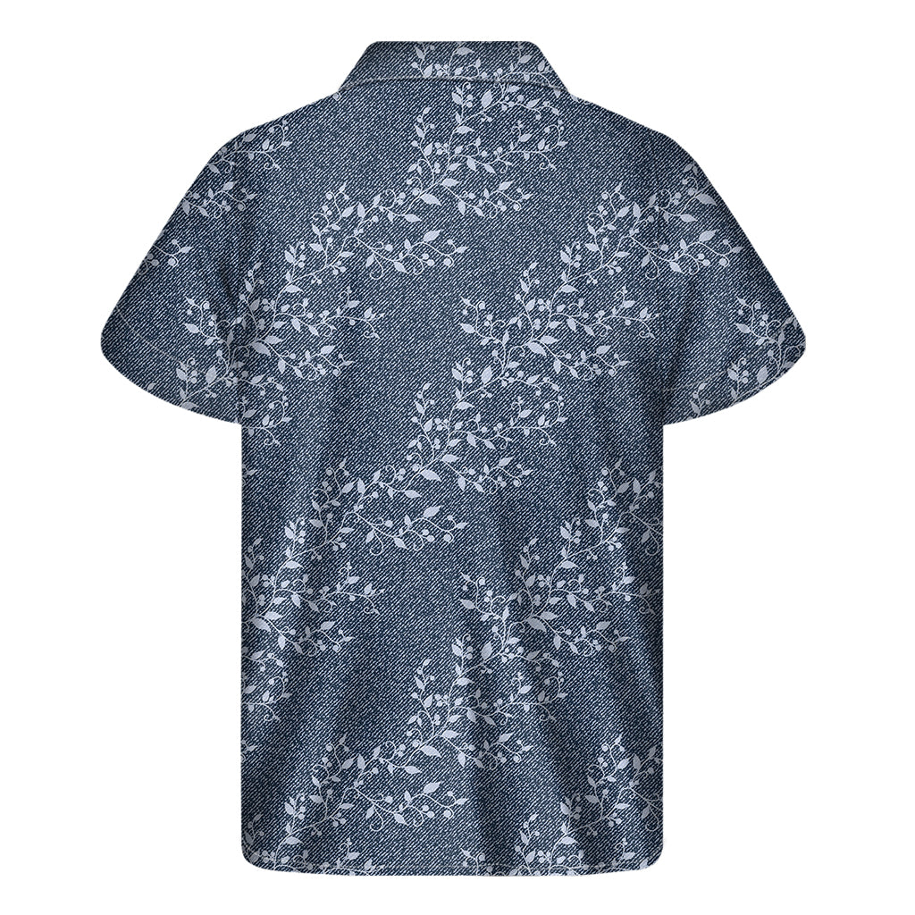 Ivy Flower Denim Jeans Pattern Print Men's Short Sleeve Shirt