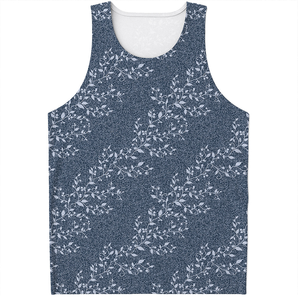 Ivy Flower Denim Jeans Pattern Print Men's Tank Top