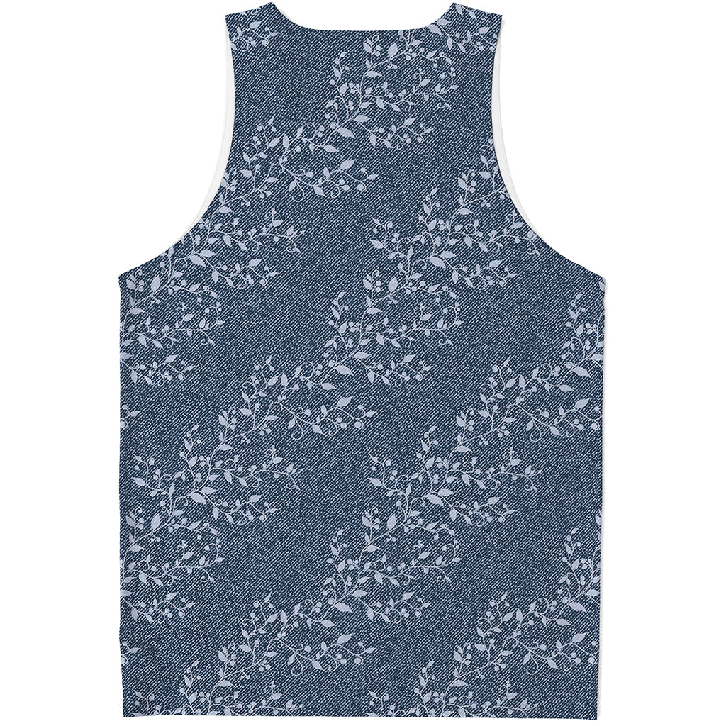 Ivy Flower Denim Jeans Pattern Print Men's Tank Top