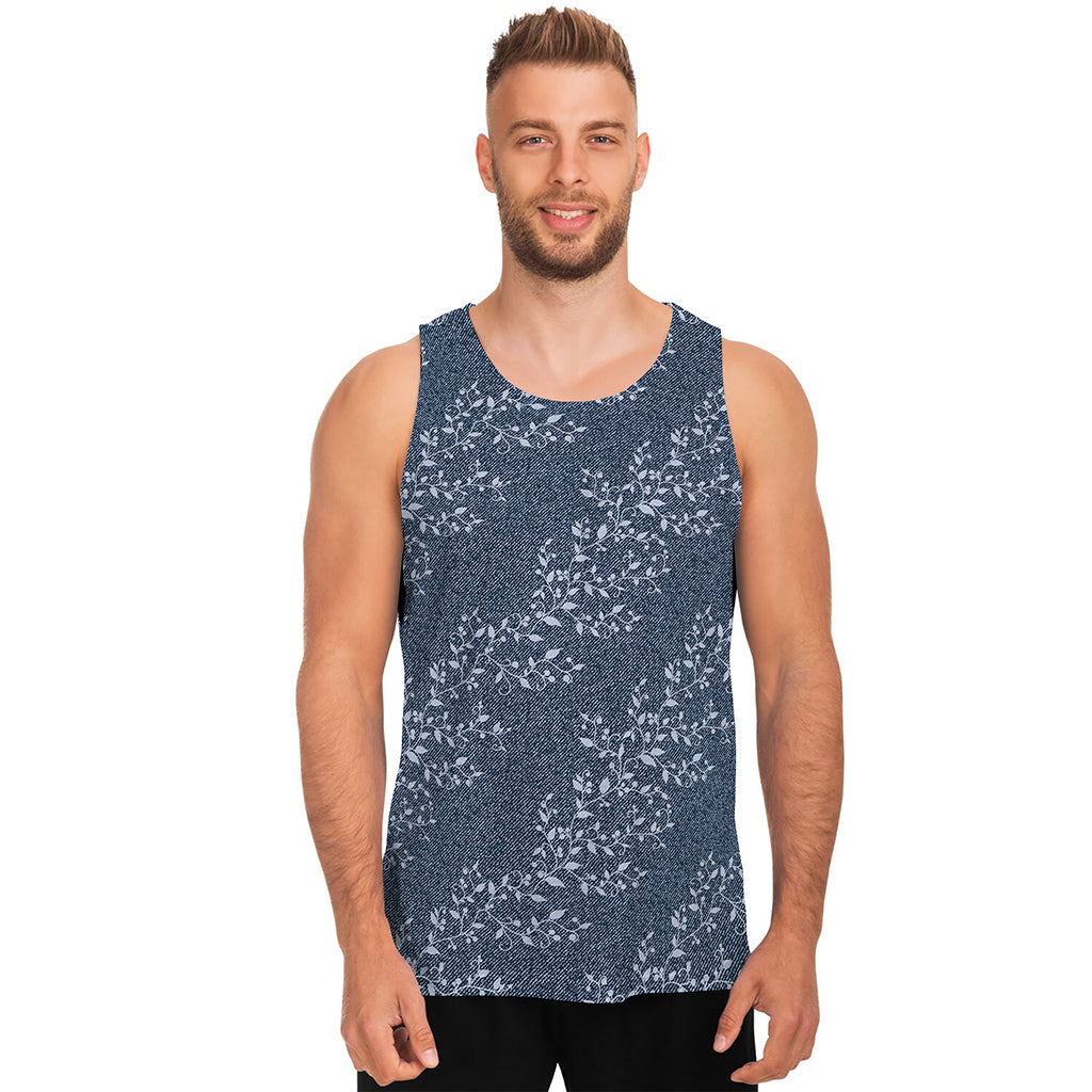 Ivy Flower Denim Jeans Pattern Print Men's Tank Top